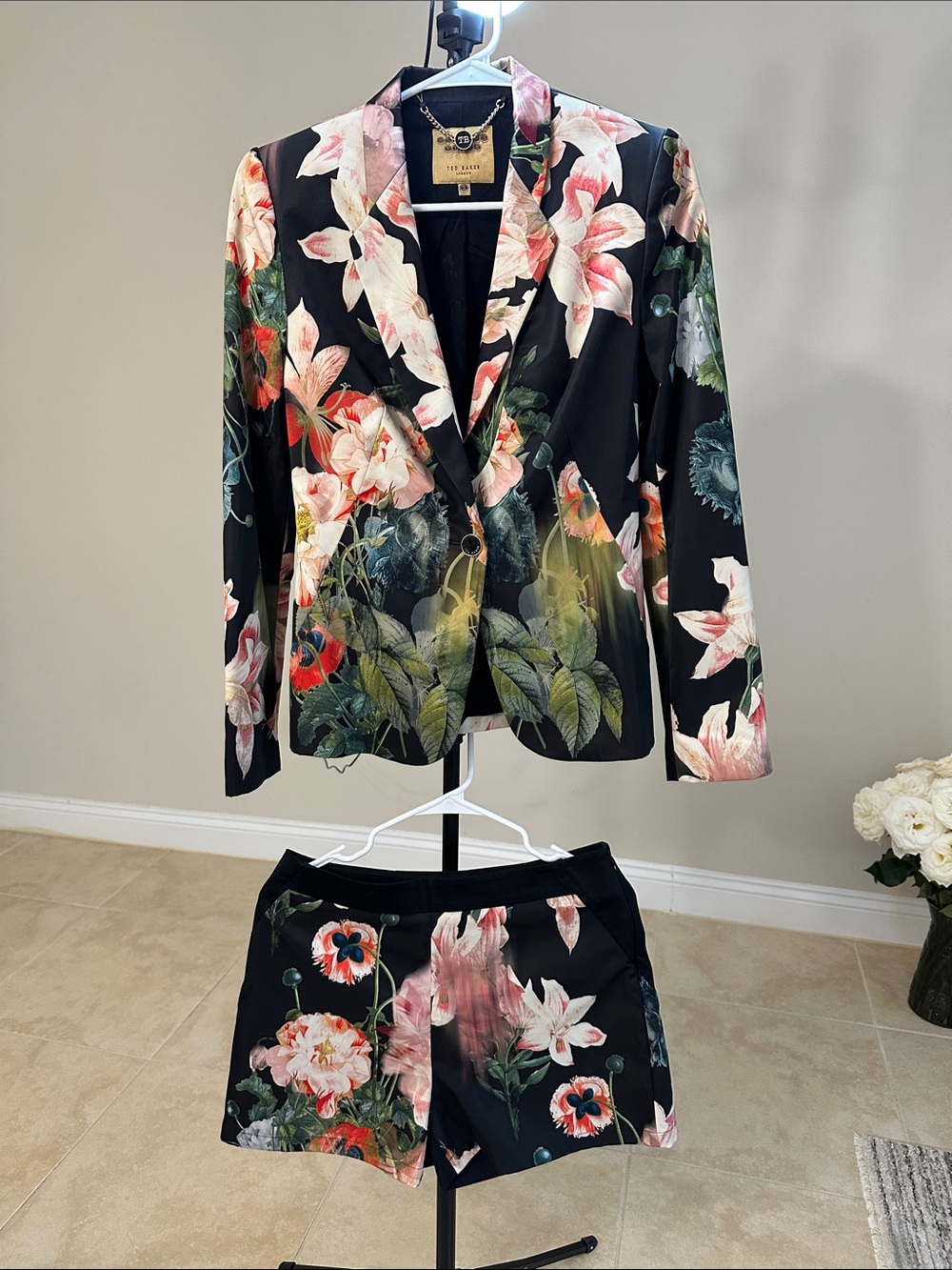 Ted Baker London Floral Print Two-in-one blazer and shorts set in Black, Pink &